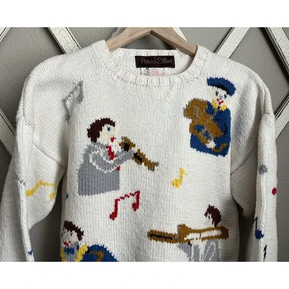Peter Elliot Women's M? Musician Musical Notes Cotton Sweater *READ* - Picture 2 of 13